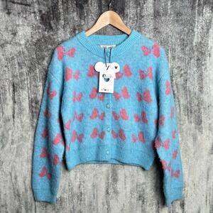ZARA x Harry Lambert x Disney Intarsia Bow Blue & Pink Cardigan Size Medium
